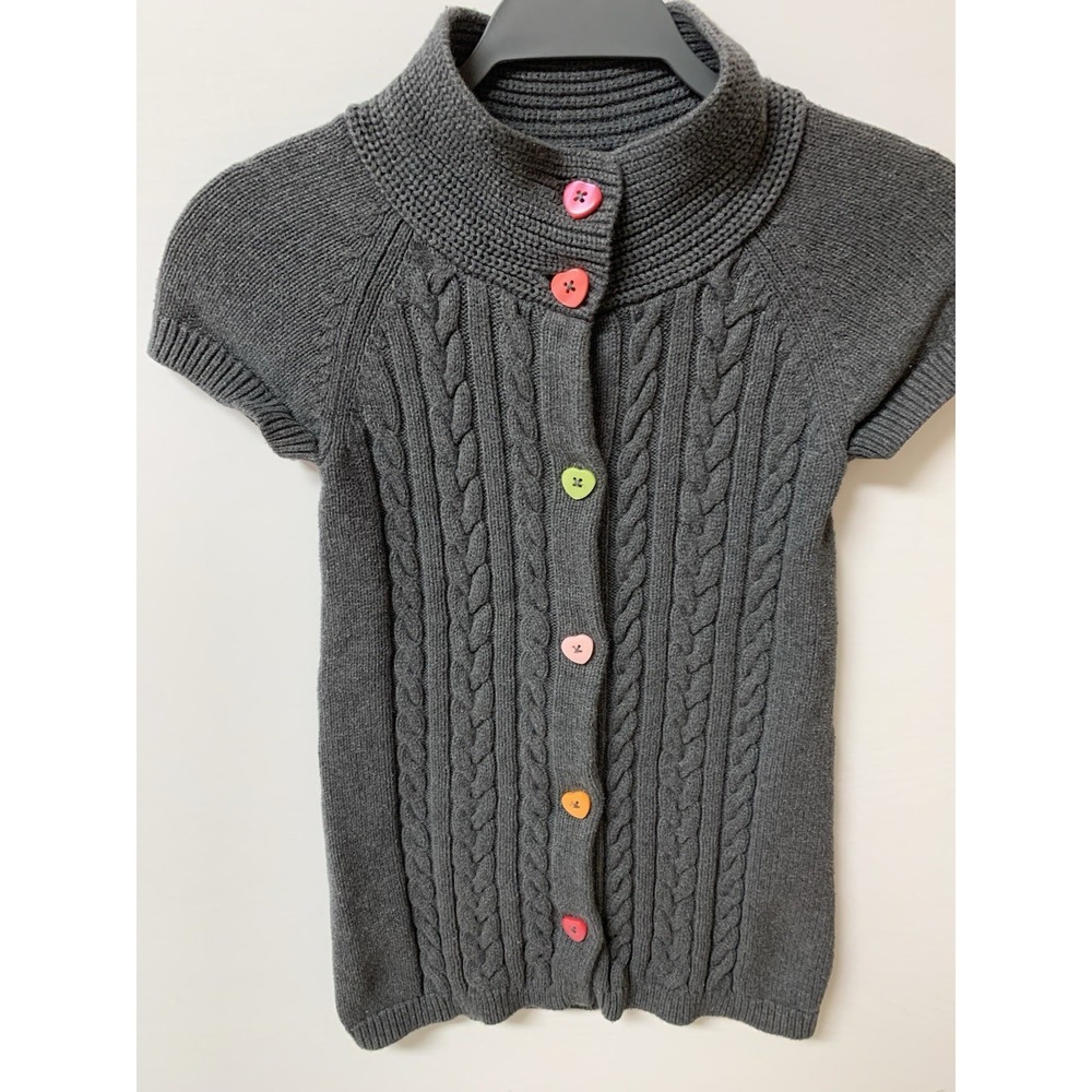 GYMBOREE Girls Sweater Dress Size S (5/6) Gray  Heart Buttons Chunky Knit